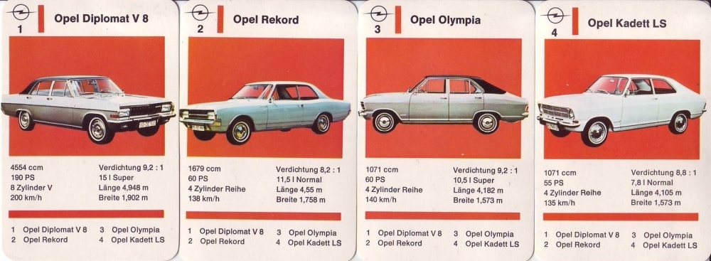 Altes Autoquartett Bären-Spiele, Opel